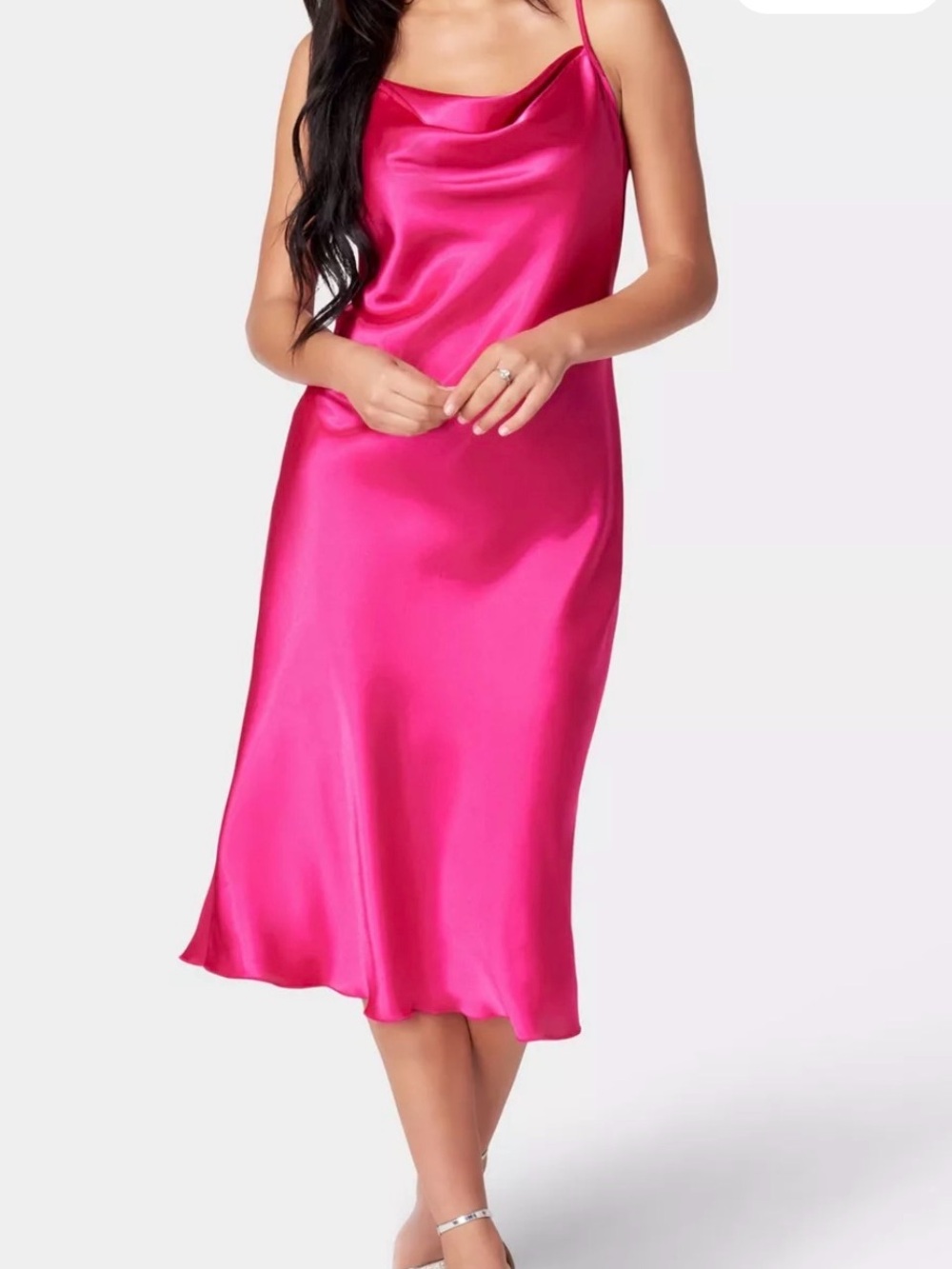 bebe Satin Midi Slip Cowl Neck Dress in Fuchsia Pink New with Tags